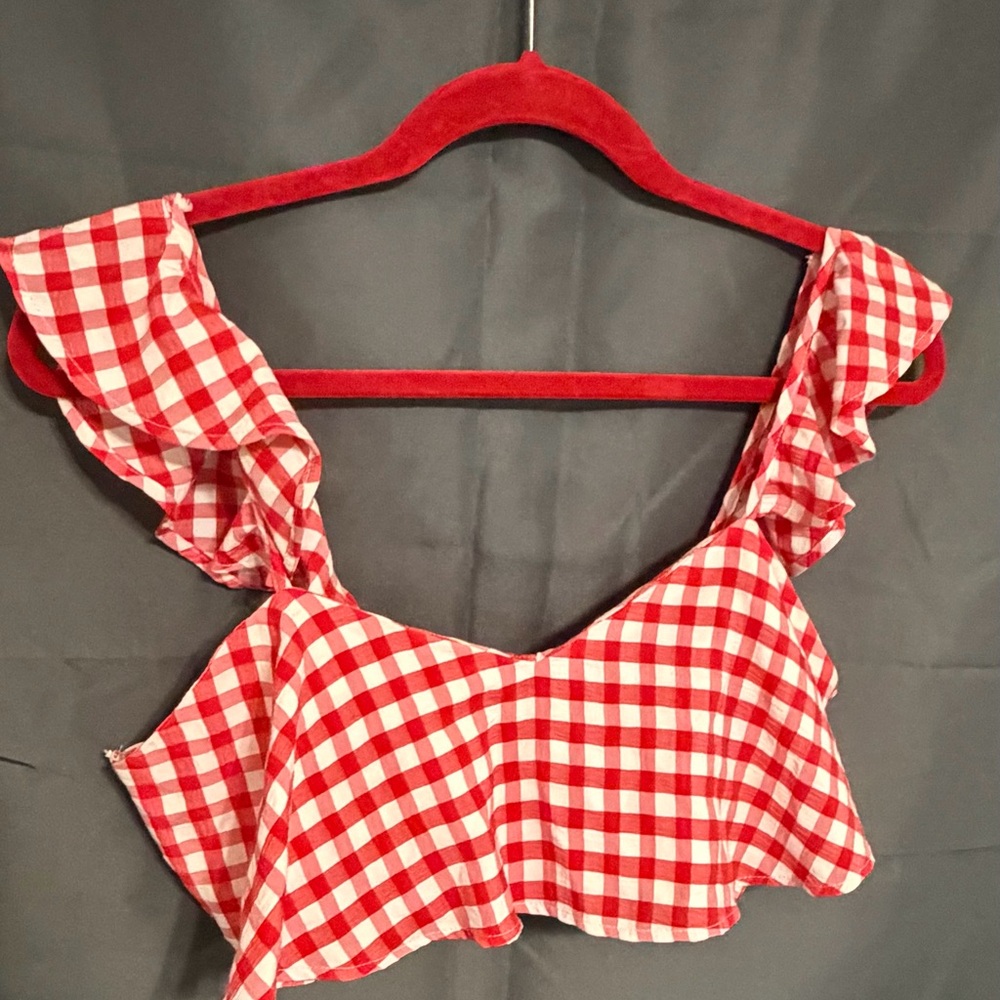 Zara Red and White Checkered Crop Top